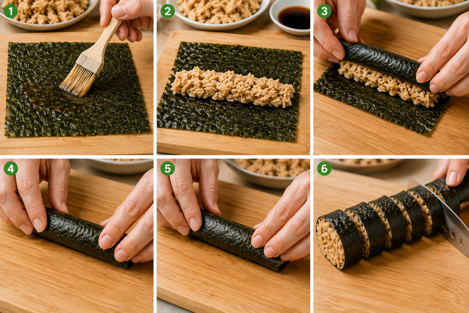 tao-hinh-khoanh-ca-loc-chay-tu-suon-non-chay-va-la-rong-bien-nori Cách tạo hình cuộn sườn non chay và rong biển Nori.